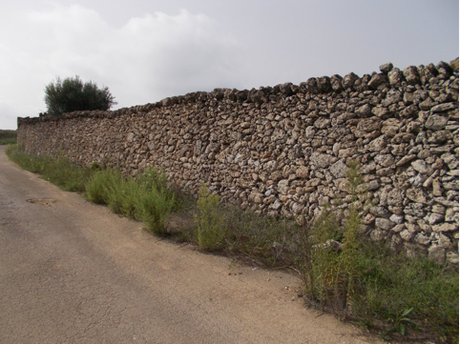 Agliano: fortificazione, veduta dalla carreggiata che costeggia il muro e la masseria