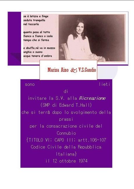 Marisa Aino & V.S.Gaudio ♥ Invito  Matrimonio 1974