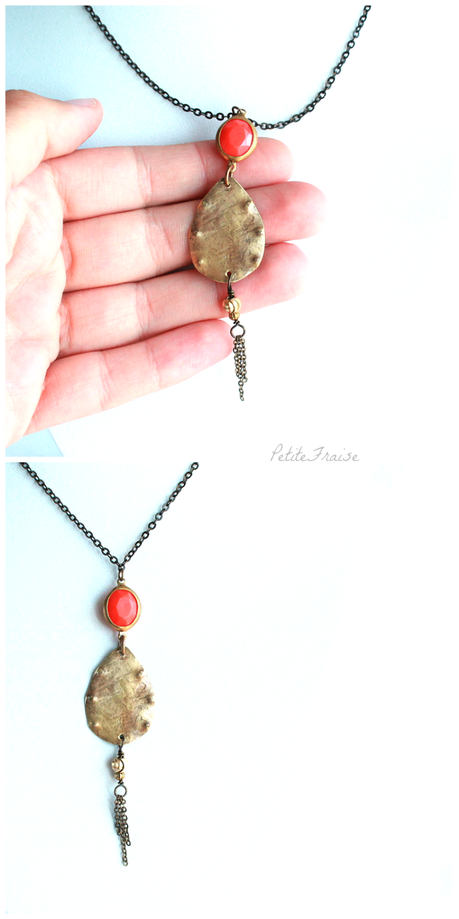 Amulet necklace with brass drop and orange stone {Spirit of Earth collection}