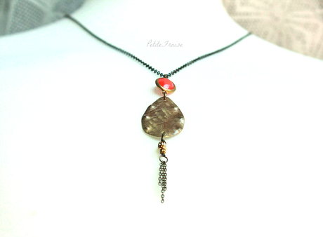 Amulet necklace with brass drop and orange stone {Spirit of Earth collection}