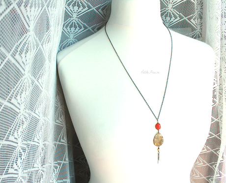 Amulet necklace with brass drop and orange stone {Spirit of Earth collection}