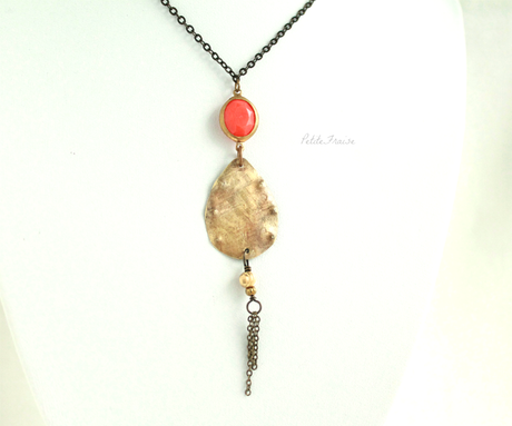 Amulet necklace with brass drop and orange stone {Spirit of Earth collection}