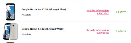 Screenshot 16 10 2014 17 12 54 600x197 Nexus 6: ecco i prezzi per lItalia ed i preordini su Expansys.it smartphone news  Prezzi Nexus 6 Prezzi Italia Nexus 6 nexus 6 google nexus 