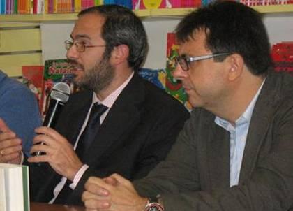 Flavio Tranquillo con Umberto Ambrosoli in una lezione sulla legalità al Liceo Pertini di Genova