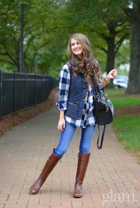 plaid shirt puffer vest