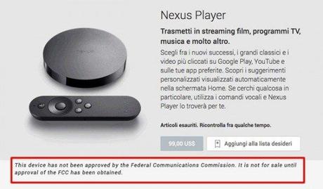 Nexus Player non ha la certificazione FCC