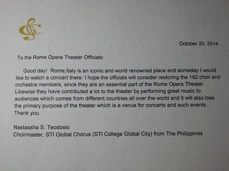 Dalle Filippine solidarietà per l’Opera di Roma