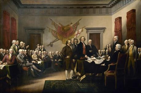 La firma della dichiarazione (incisione di Waterman Lilly Ormsby di un dipinto di John Trumbull)