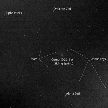 L'immagine è stata scattata dalla Pancam montata sul rover della NASA Opportunity: la cometa C/2013 A1 Siding Spring ha effettuato il primo flyby vicino il pianeta Marte lo scorso 19 ottobre 2014. Credit: NASA/JPL-Caltech/Cornell Univ./ASU/TAMU