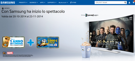 Promozione Con Samsung ha inizio lo spettacolo: compri la TV e Samsung ti regala il cinema