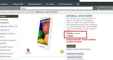 Prodotto  MOTOROLA   MOTO E WHITE