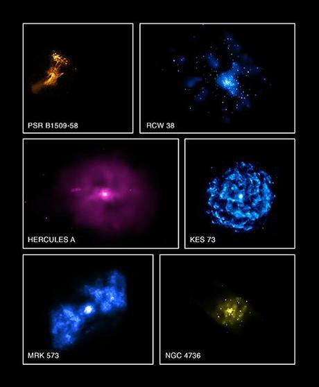Il collage delle sei osservazioni ai raggi X di Chandra. Crediti: NASA/CXC/SAO
