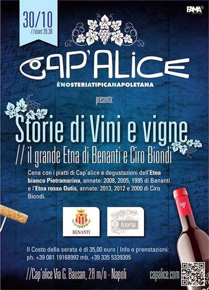 Storie di Vini e Vigne con il grande Etna da Cap' Alice il 30 Ottobre 2014