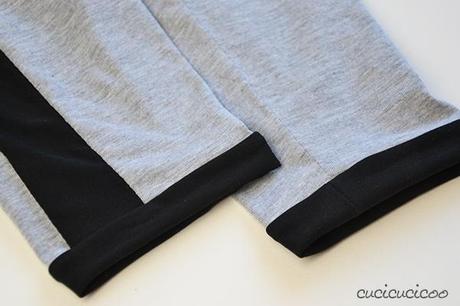 How I saved a leggings sewing fail. Make too-tight leggings wider by adding stretchy side stripes! | www.cucicucicoo.com