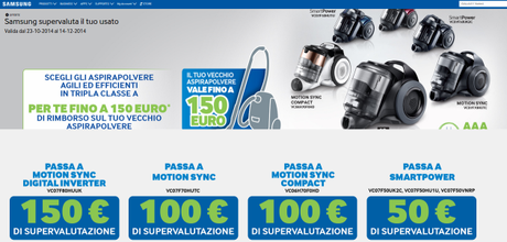 Promozione Samsung supervaluta il tuo usato: fino a 150 euro di rimborso sul vecchio aspirapolvere