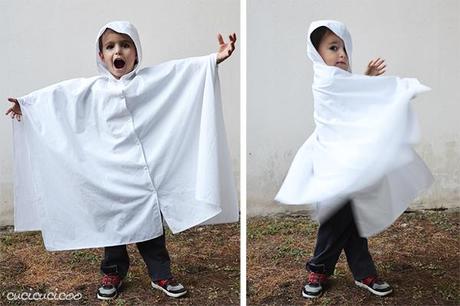 Simple Halloween costumes: a witch cape and a ghost costume with a hood