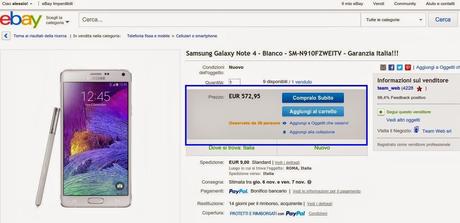 Promozione Samsung Galaxy Note 4 Garanzia Italia in vendita a 574 euro