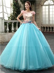 Terrific A-line Round Neck Flowers Floor-Length Quinceanera Dress & cheap Quinceanera Dresses