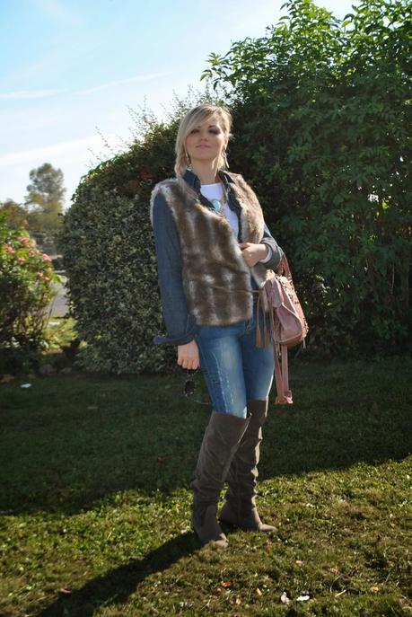 outfit in denim denim total look how to wear denim shirt outfit gilet pelliccia how to wear fur vest outfit cuissardes outfit jeans skinny abbinamenti cuissardes how to wear cuissardes abbinamenti camicia jeans come abbinare la camicia di jeans camicia in denim tendenze autunno inverno 2014 2015camicia di jeans borsa rosa cipria balenciaga occhiali da sole carrera collana etnica majique ethnic necklace majique london orecchini majique london oro e pietre azzurre earrings majique gold and turquoise stone earrings majique fashion blog italiani fashion blogger italiane fashion blogger milano fashion blogger bionde ragazze bionde fashion blog milano acconciatura treccia laterale occhiali da sole carrera mariafelicia magno mariafelicia magno fashion blogger colorblock by felym outfit autunnali outfit casual outfit casual autunnali outfit novembre 2014 