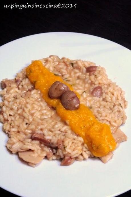 Risotto con castagne e porcini mantecato alla crema di zucca