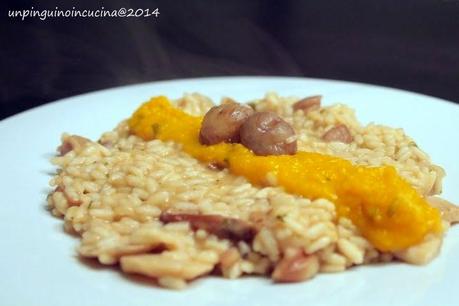 Risotto con castagne e porcini mantecato alla crema di zucca