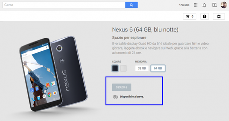 Nexus 6  64 GB  blu notte    Dispositivi su Google Play