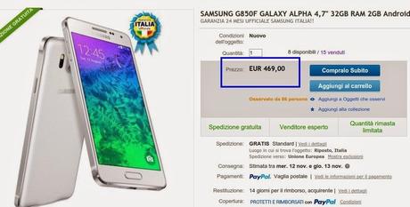 Samsung Galaxy Alpha Garanzia Italia disponibile a 469 euro su eBay