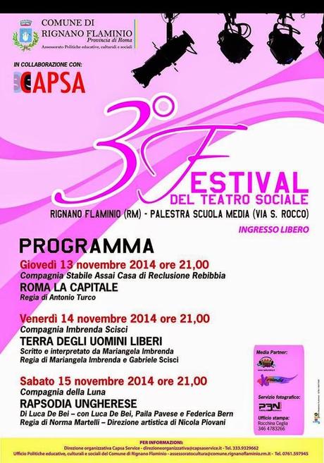 3° FESTIVAL DEL TEATRO SOCIALE DI RIGNANO FLAMINIO 13–15 Novembre 2014