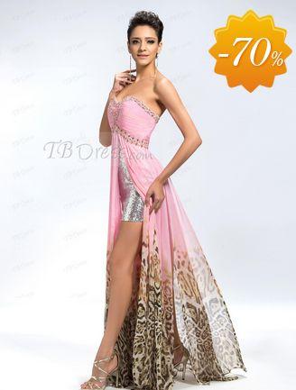 Fabulous A-Line Pattern Print Front Split Sequins Evening Dress