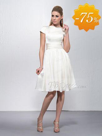 Bateau Neckline Short Sleeves Knee Length Zipper-Up Formal/Bridesmaid Dress 