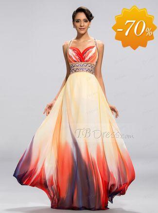 Sexy A-line Straps Printing Backless Floor-Length Evening Dress