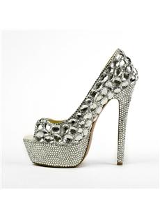 Silver Opened-Toe Stiletto Heels High Sandals