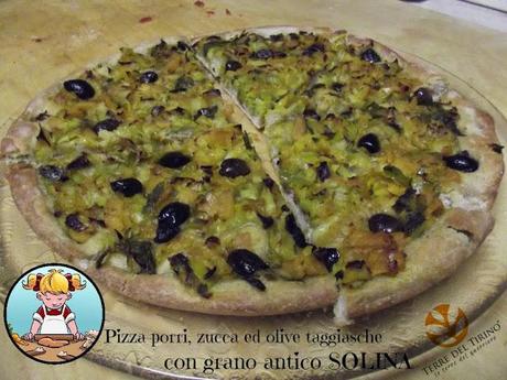 Pizza con porri, zucca ed olive taggiasche - con farina di grano Solina