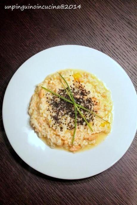 Risotto con salmone affumicato e cachi