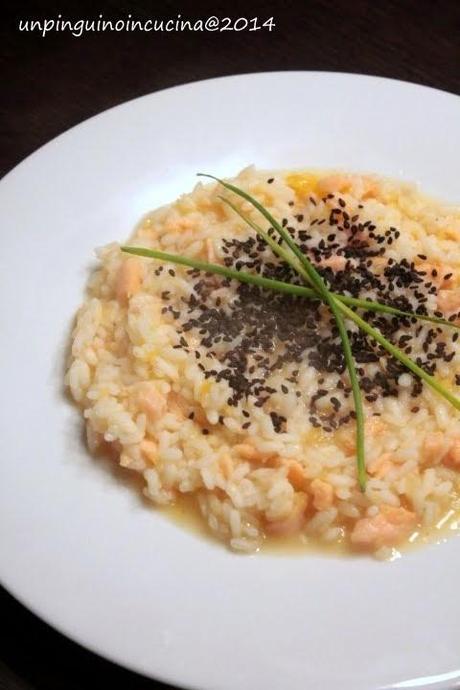 Risotto con salmone affumicato e cachi