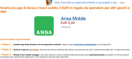 Amazon App shop promozione Ansa