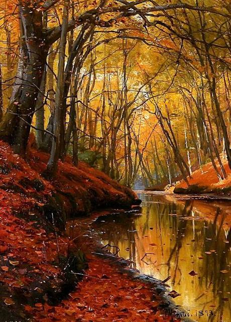 Peder Mork Monsted - Serpentine stream in an autumn forest, 1893
