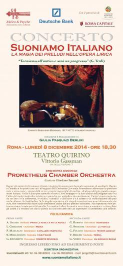 MUSICA LIRICA:  SUONIAMO ITALIANO, I PRELUDI DEI GRANDI MAESTRI-Lunedi' 8 dicembre, ore 18.30, Teatro Quirino – Vittorio
