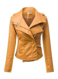 Stylish Pure Color Lapel PU Jacket