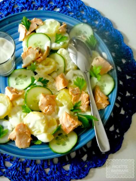 Insalata di patate e salmone con rafano or Seared salmon horseradish and potato salad