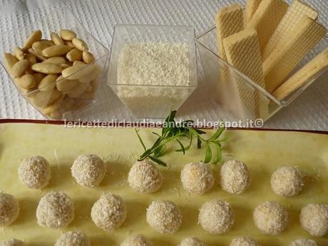 Mini bon bon Raffaello con cioccolato bianco al corn flakes