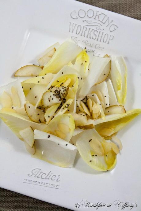 Insalata di indivia pere mandorle grana e semi di chia / Salad with endive pears almonds Parmesan cheese and chia seeds