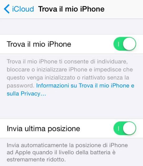 Inviare ultima posizione dall'iPhone o iPad prima che si spenga