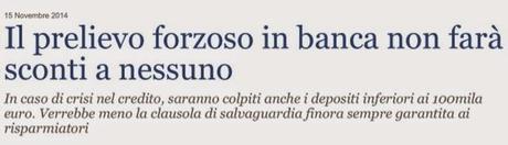 IL PRELIEVO FORZOSO POTRÀ COLPIRE ANCHE I RISPARMI SOTTO I 100 MILAEURO.