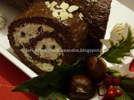 Tronchetto con castagne, crema al mascarpone e gocce di cioccolato