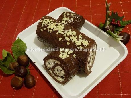 Tronchetto con castagne, crema al mascarpone e gocce di cioccolato