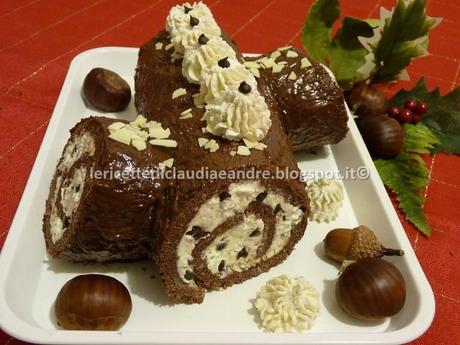 Tronchetto con castagne, crema al mascarpone e gocce di cioccolato