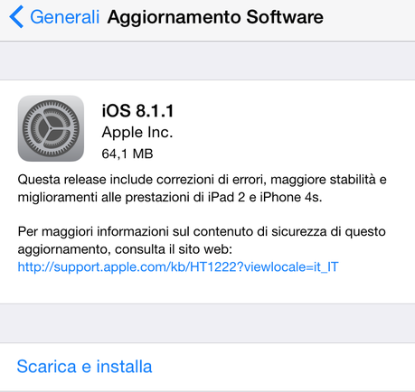 iOS 8.1.1 disponibile per il download