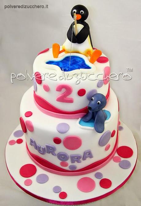 torta decorata pasta di zucchero pingu e foca vendita polvere di zucchero