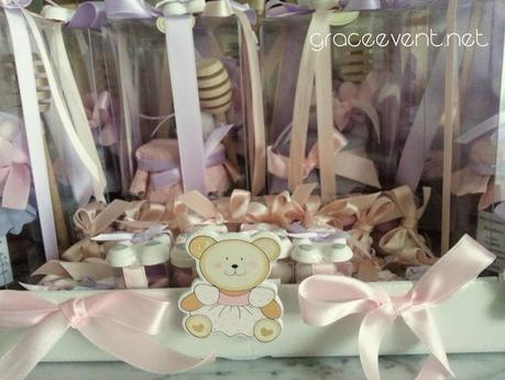 Battesimo rosa e glicine con una orsetta tenera tenera....